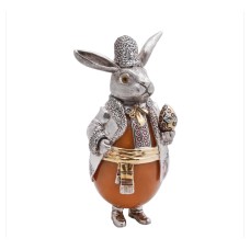 Срібна статуетка з бурштином «Великодній кролик з крашанкою»