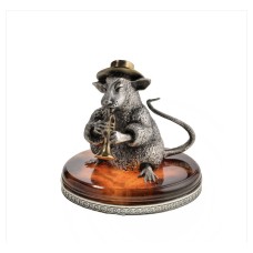 Серебряная статуэтка "Крыса" маленькая с янтарем 2194м