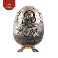 Серебряное пасхальное яйцо «Божья матерь и Иисус Христос» большое