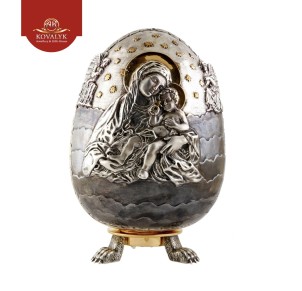 Срібне яйце Великоднє «Божа матір  та Ісус Христос» велике