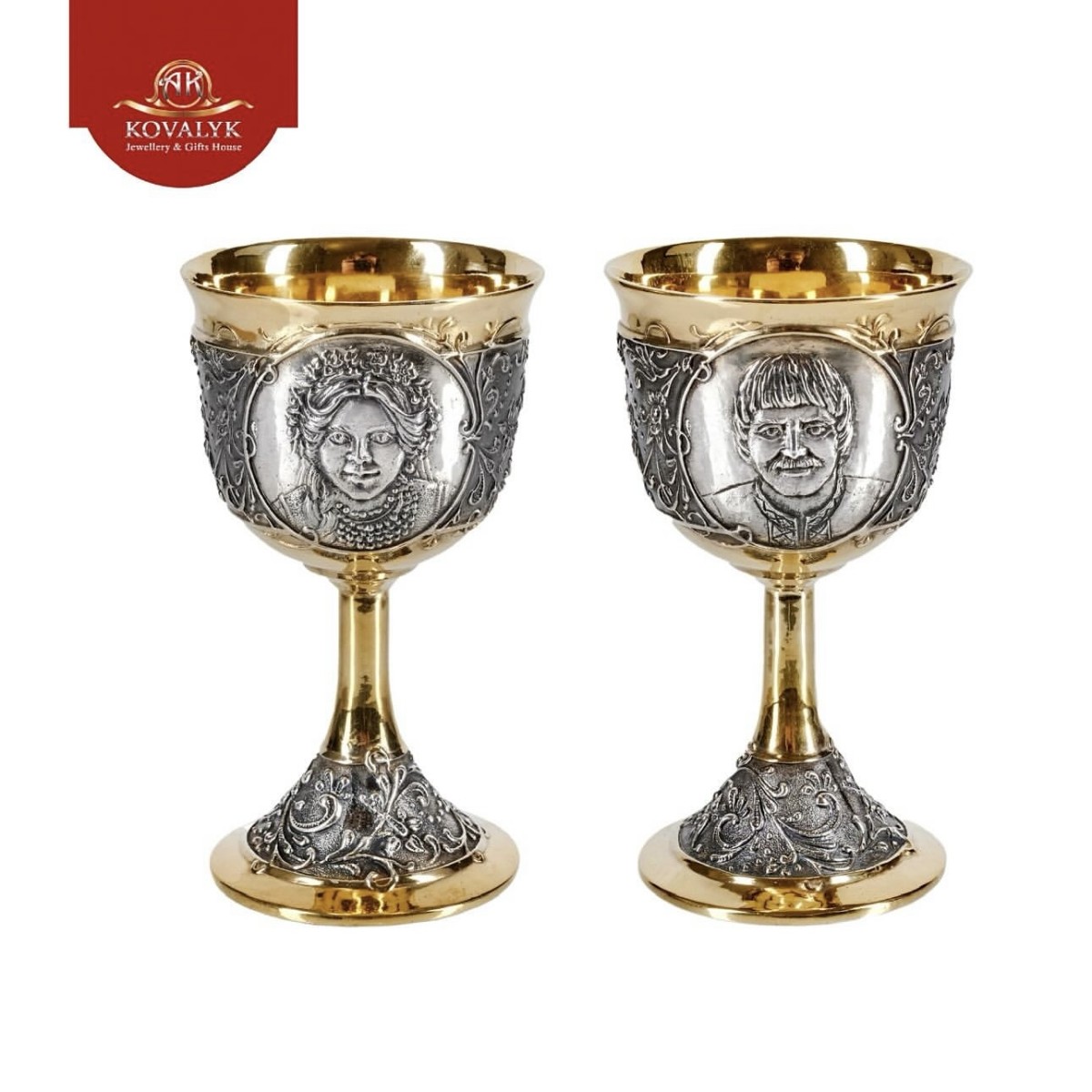 Фото - Серебряные рюмки-бокалы «Украинская пара»