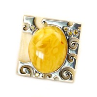 Кольцо в серебре с янтарем и бриллиантами 90я