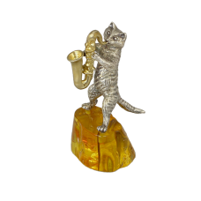 Статуэтка на янтарной подставке "Кот с саксофоном"