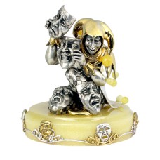 Серебряная статуэтка с янтарём "Шут с масками"