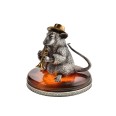 Фото - Серебряная статуэтка "Крыса" маленькая с янтарем 2194м