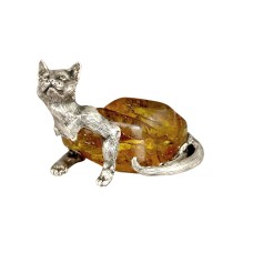 Серебряная статуэтка со вставкой из янтаря "Кошка"